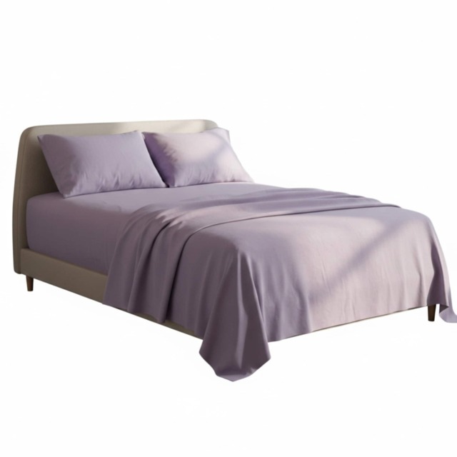 Soft Plain Brushed Cotton Fitted Flat Sheet Matching Pillowcases Set Purple Lilac Single