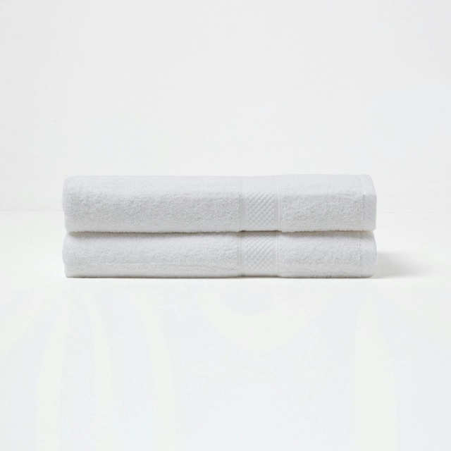 Homescapes Turkish Cotton Bath Towel Set of 2 - White White Bath towel 2