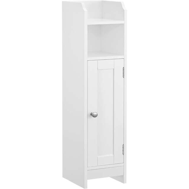 Narrow Bathroom Storage Cabinet with Adjustable Shelves and Door, Freestanding Floor Unit, White