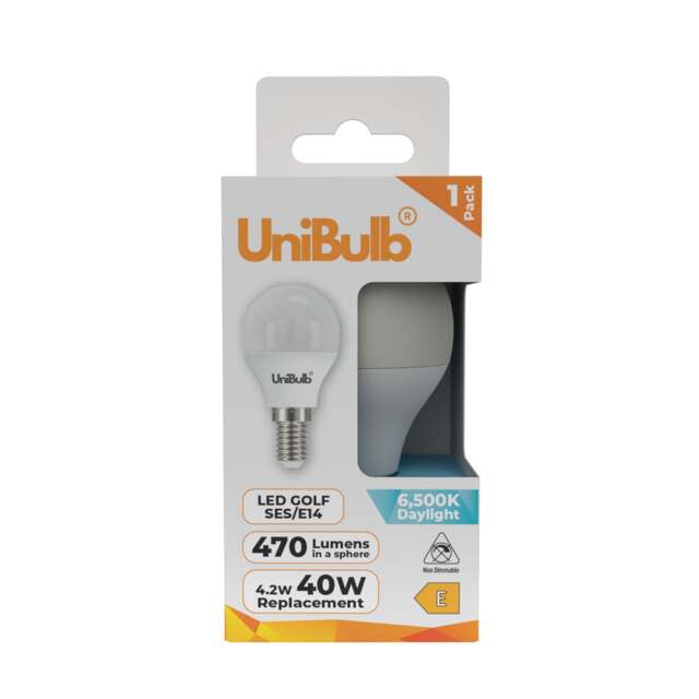UniBulb LED Golf Ball E14 Small Edison Screw (SES) 470lm 4.2W (Replaces 40W) 6500K (Daylight) Light Bulb - Pack of 1 White Daylight 1