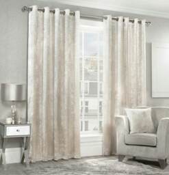Crushed Velvet Eyelet Curtains - Cream - 229 cm x 229 cm Cream