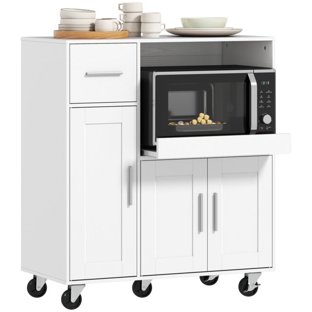 HOMCOM Rolling Kitchen Cart, Microwave Cabinet with Adjustable Shelf