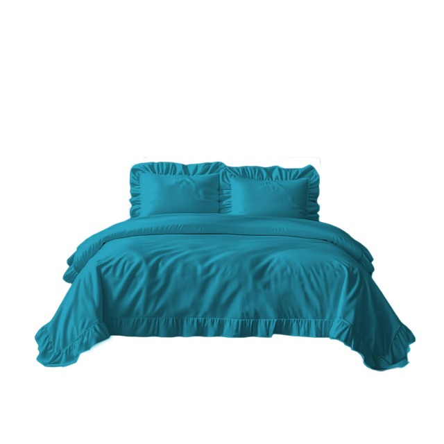 Duvet Cover And Pillowcase Set Pink Teal White Green Silver Frilled Design Polycotton Linen Blue Blue Teal Single