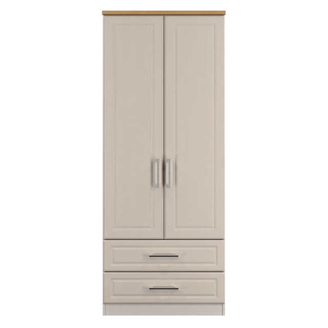 Norfolk 2 Drawer Double Wardrobe in Kashmir Ash & Modern Oak (Ready Assembled) Cream Kashmir Ash & Modern Oak