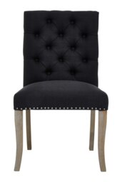 Black Linen Dining Chair With Wooden Legs,Metallic Silver Studded Dining Seat,Comfortable Chair,Accent Chair Black