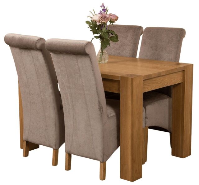 Kuba 125 x 80 cm Chunky Oak Small Dining Table and 4 Montana Fabric Chairs Grey Grey
