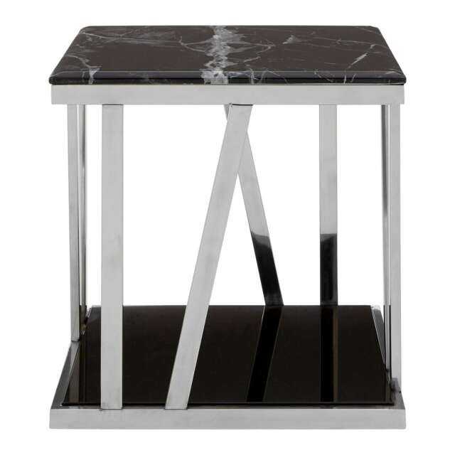 Orsina Durable Square Side Table With Black Marble Top, Versatile Black Side Table, Contemporary Bedside Table