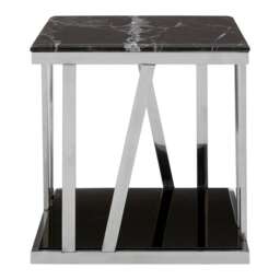 Orsina Durable Square Side Table With Black Marble Top, Versatile Black Side Table, Contemporary Bedside Table