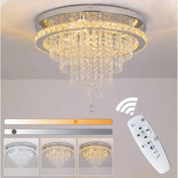 Crystal Chandelier Dimmable LED Ceiling Light Remote Control Silver 50cm