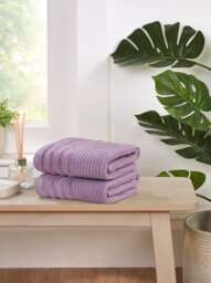 Linear Pure Cotton Bath Towels Set Of 2 Pink Bath towel 2