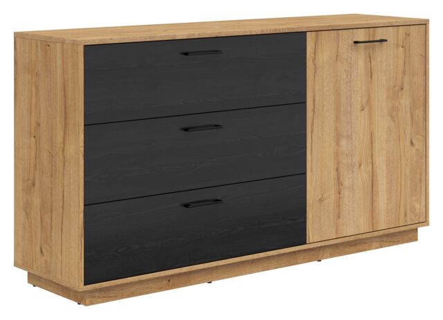 Large Sideboard Cabinet 3 Drawers Bedroom Living Room Storage 160cm Unit Oak and Black Oak Effect Modern Maio