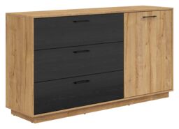 Large Sideboard Cabinet 3 Drawers Bedroom Living Room Storage 160cm Unit Oak and Black Oak Effect Modern Maio