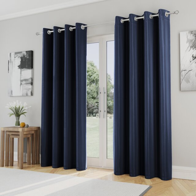 Enhanced Living Nightfall Plain Supersoft Navy Thermal Blockout Eyelet Curtains (PAIR) - 46 x 54 inch (117 x 137cm) Blue Navy 2