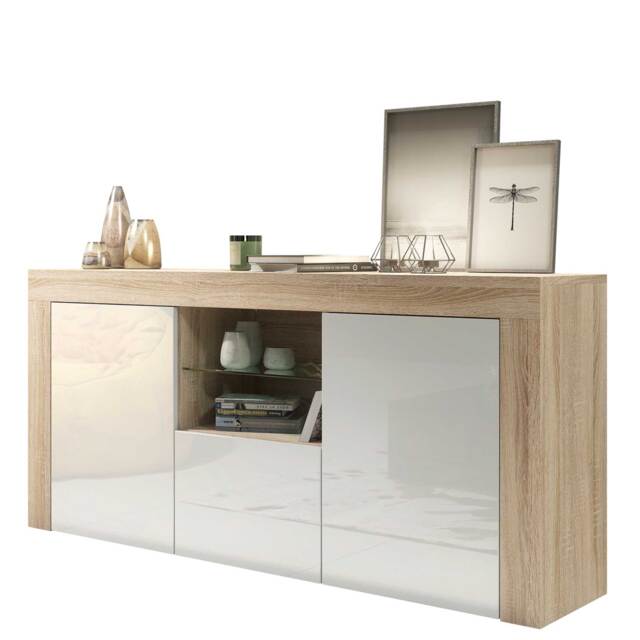 TV Unit TV Stand Oak White High Gloss Media Console Sideboard Storage Cabinet 145cm