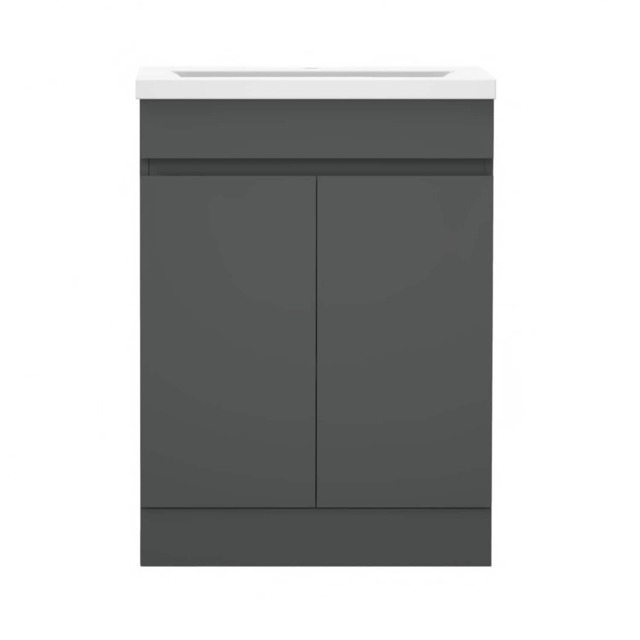 AICA 600mm Matte Anthracite Bathroom Vanity Unit With Basin Double Door Floor Standing Design Flat Packed