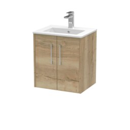 Balterley Winshill Contemporary 2 Door Wall Hung Vanity Unit with Minimalist Basin, Light Oak, 500mm