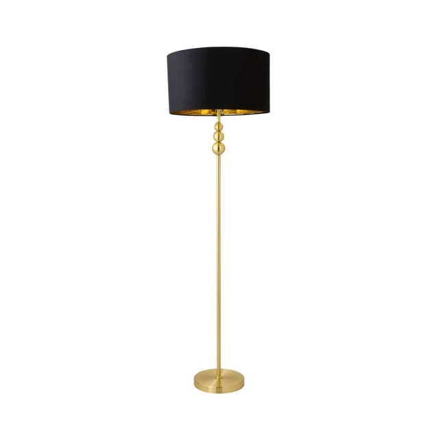 ValueLights Marissa Gold Stacked Ball Floor Lamp Black Velvet Gold Shade and Bulb