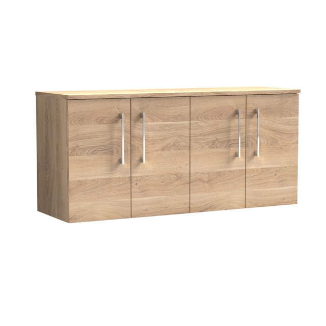 Balterley Level Modern Bathroom Wall Hung 4-Door Vanity Unit with Worktop, Soft Close Doors Brown Bleached Cuneo Oak