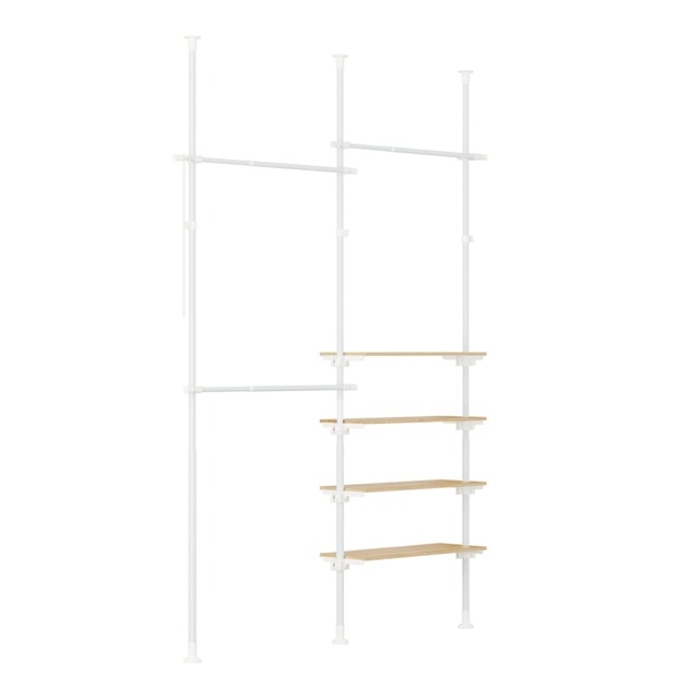 "SoBuy Telescopic Clothes Rail, Heavy Duty Adjustable Open Wardrobe with 3 Hanging Rails & 4 Shelves, White/Natural, 59.4""-78"" W x 21.26"" D - KLS17-WN"