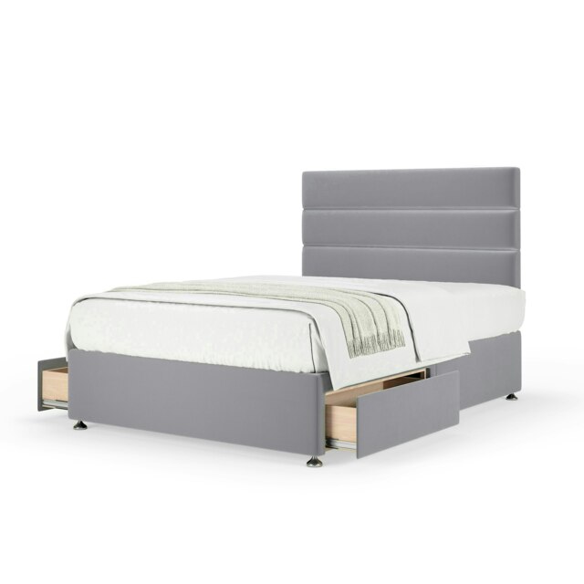 Neptune Spring Silver Plush Velvet 2 Drawer Divan Set And Milan Headboard Double