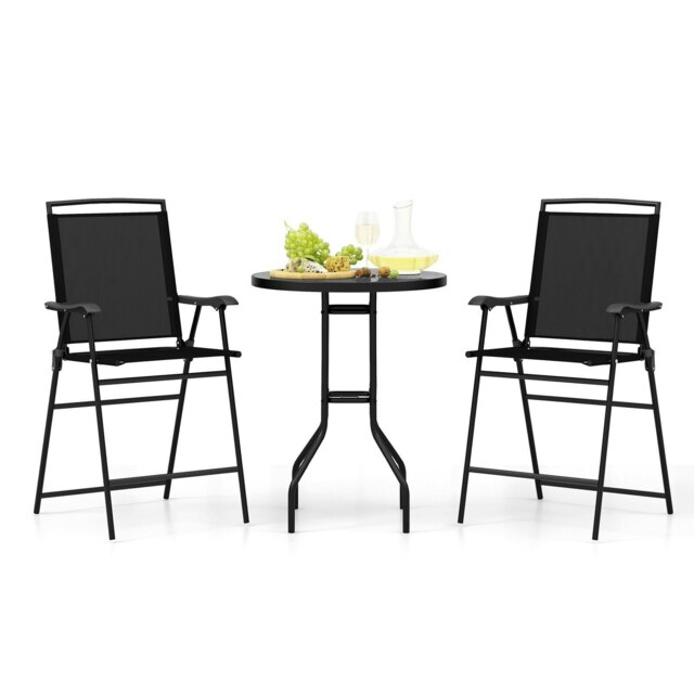 COSTWAY 3 PCS Outdoor Bar Stool Set Patio Bistro Furniture