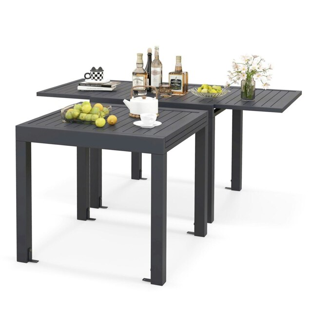 COSTWAY Patio Dining Table 80-160cm 4-6 Person Grey