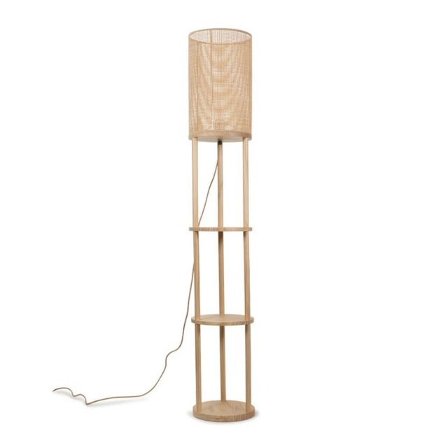ValueLights Elsa Oak Effect Natural Floor Lamp Natural Shade