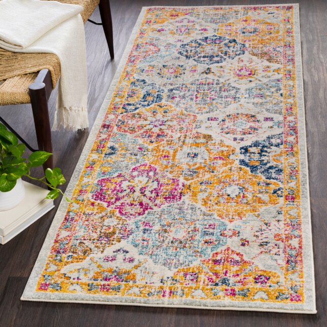 LIVABLISS Harput-Vintage Traditional Boho Rug 80 x 220 cm Orange Blue Beige Grey
