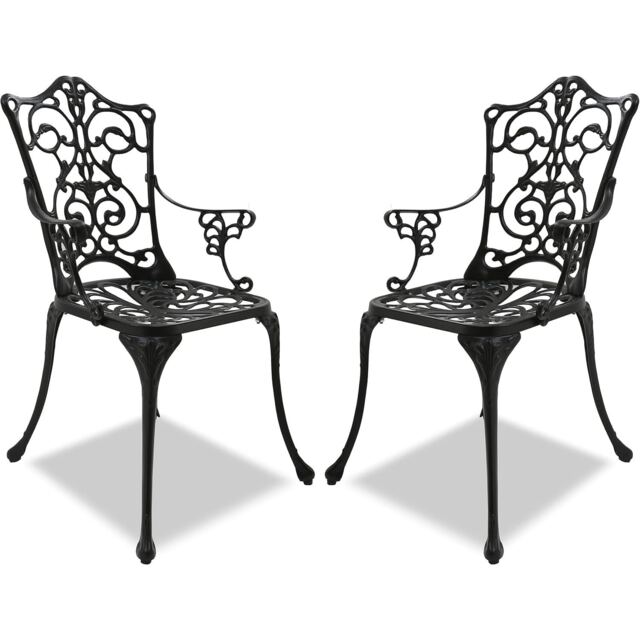 Centurion Supports Tabreez 2-Large Garden and Patio Bistro Chairs with Armrests in Cast Aluminium Black