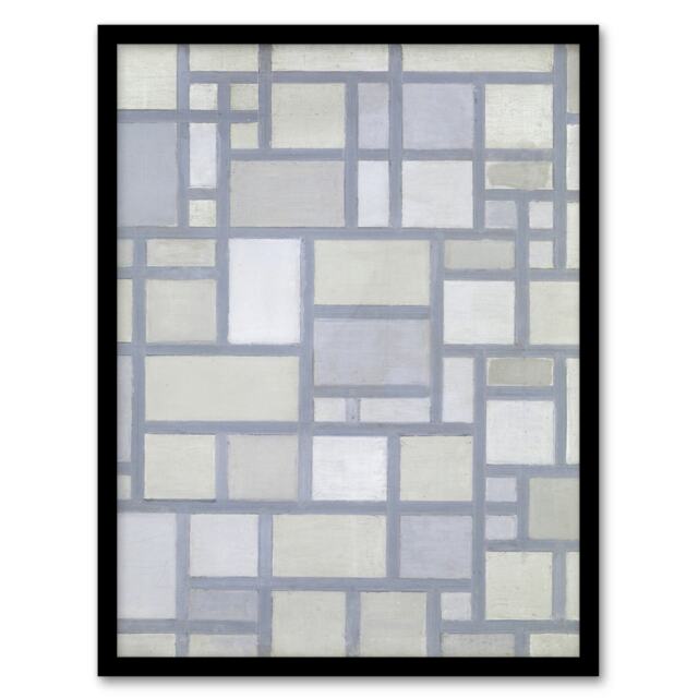 Piet Mondrian Framed Wall Art Abstract Composition with Gray lines Home Décor
