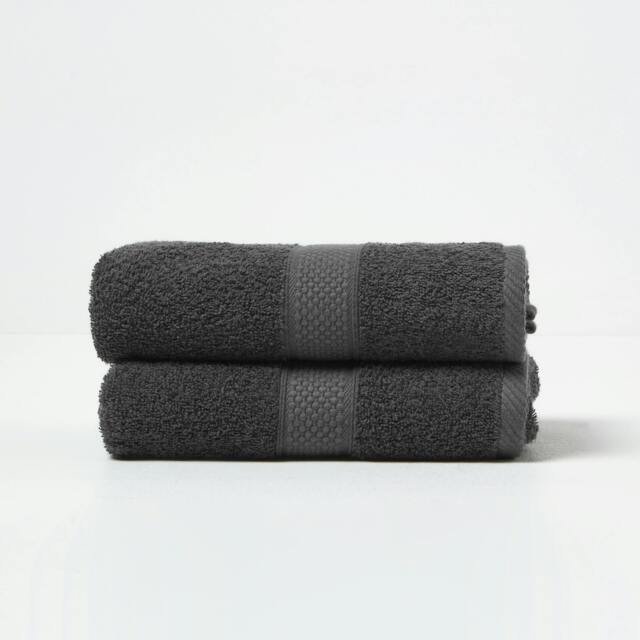 Homescapes Turkish Cotton Hand Towel Set of 2 - Black Black Hand towel 2