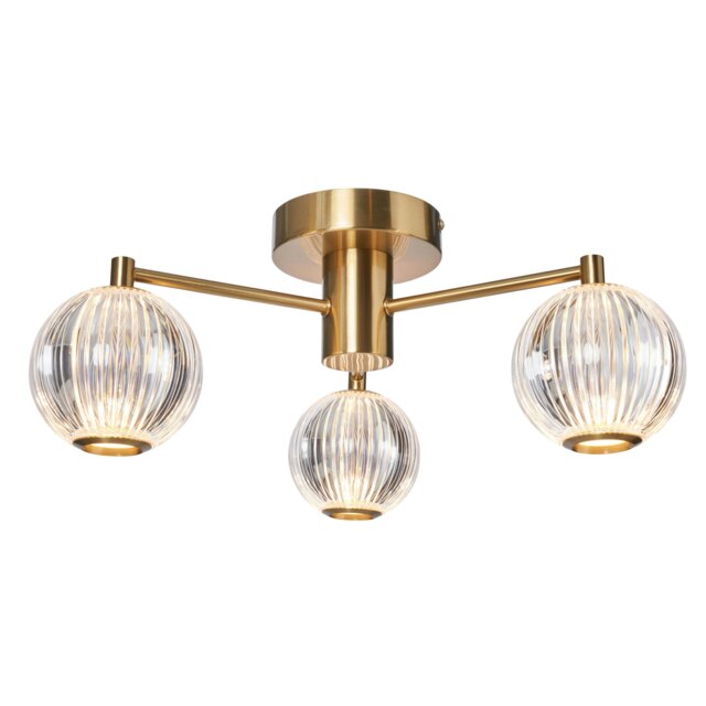 BHS Rimi 3 Light LED Semi Flush Ceiling Light, Satin Brass Gold Satin Brass 1