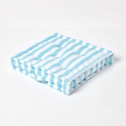 Homescapes Cotton Blue Thick Stripe Floor Cushion - 50 x 50 cm Blue 50 x 50 cm