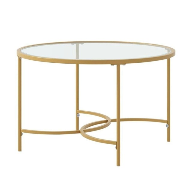 Living and Home Modern Round Tempered Glass Coffee Table for Living Room- Gold
