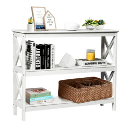 COSTWAY Industrial 3-Tier Console Table Sofa Table White