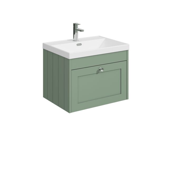 Balterley Wall Hung 1 Drawer Unit with Thin Edge Basin 1 Tap Hole Green 431 x 600 x 453mm