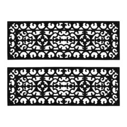JVL Lexi Wrought Iron Effect Rubber Step Mat 25x75cm, Black, Set of 2