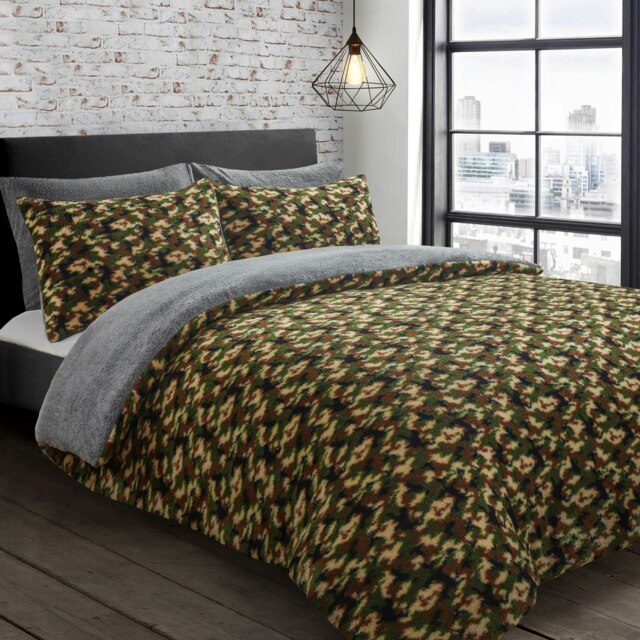 Velosso Camouflage Teddy Fluffy and Warm Fleece Duvet Cover Set Multi Camouflage Double