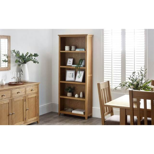 Classic Solid Oak Tall Bookcase Brown Brown