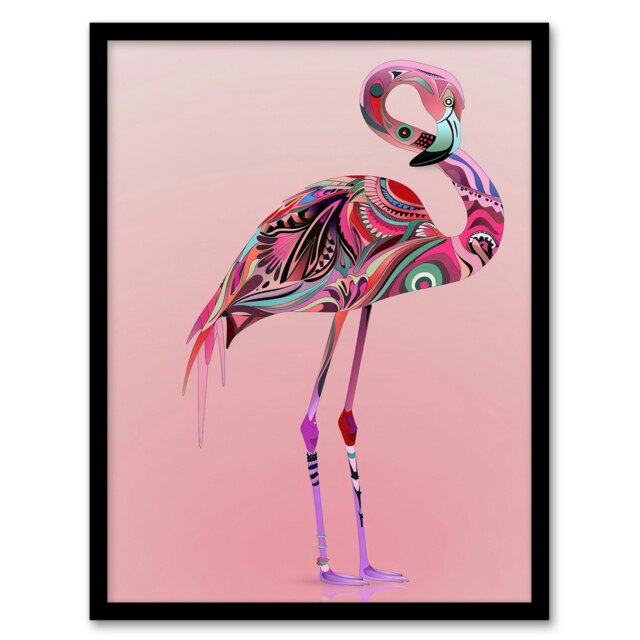 Tribal Pink Animal Flamingo Living Room Black Framed Wall Art Print A4