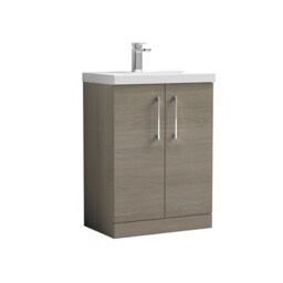 Balterley Contemporary Bathroom Floor Standing 2-Door Vanity Unit & Mid-Edge Ceramic Basin Brown Solace Oak