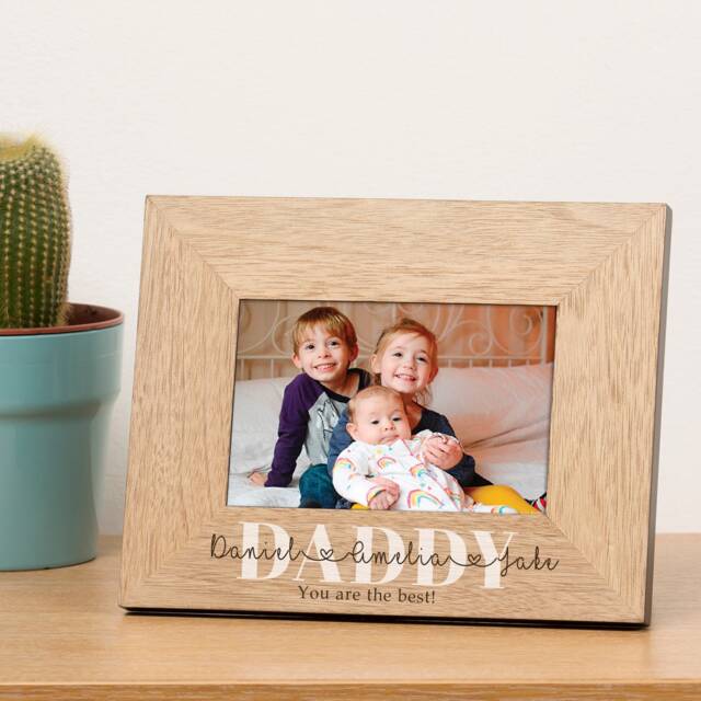 Personalised Children's Names Wood Picture Frame 6 x 4 Fathers Day Dad