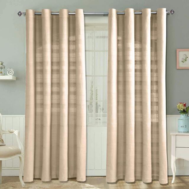 Homescapes Cotton Rajput Ribbed Natural Curtain Pair - 54 x 54 Inches Drop