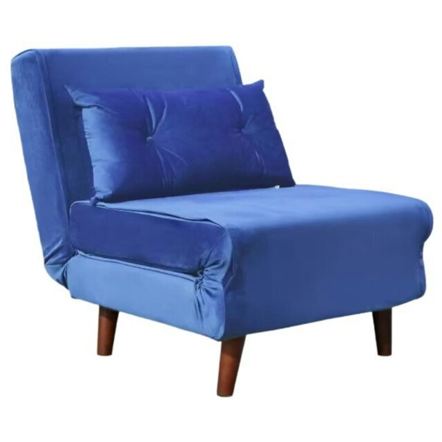 Plush Velvet Small Single Sofa Bed Chaise Chair in Navy