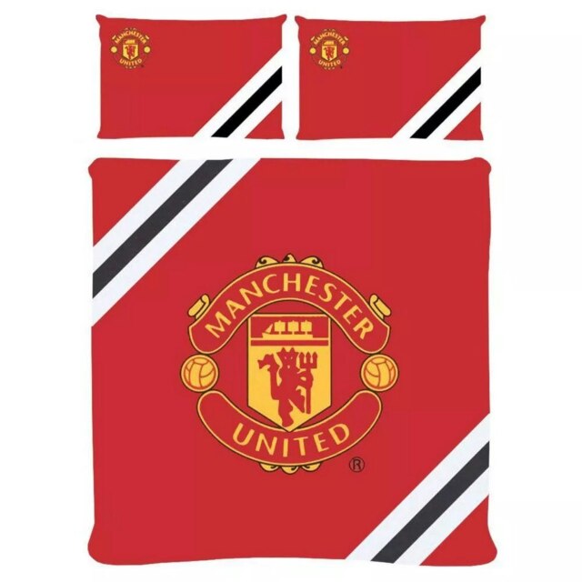 Manchester United FC Stripe Reversible Duvet Cover Set - Red/Yellow - Double