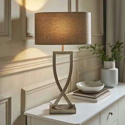 ValueLights Katniss Brushed Chrome Table Lamp with Oval Shade Multi Grey