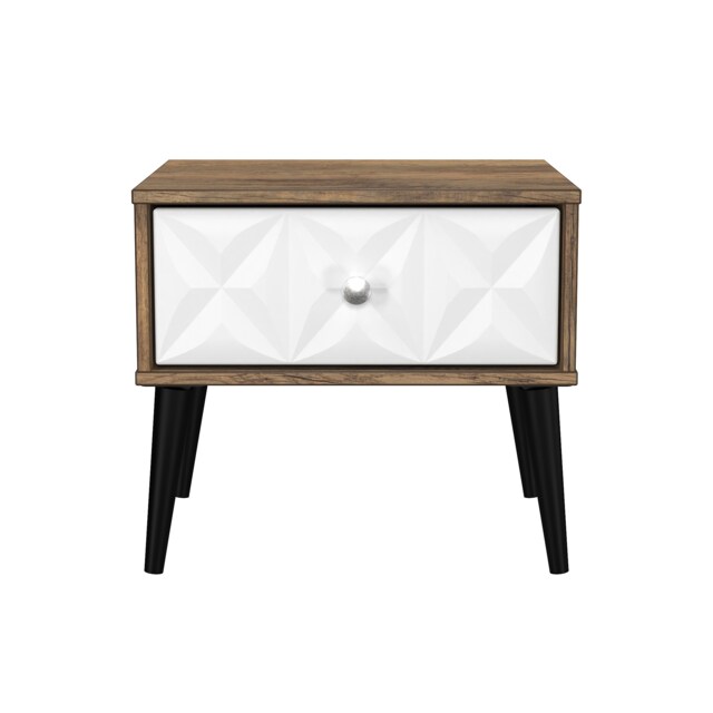Toledo 1 Drawer Bedside Table in White Matt & Vintage Oak (Ready Assembled) White White Matt & Vintage Oak