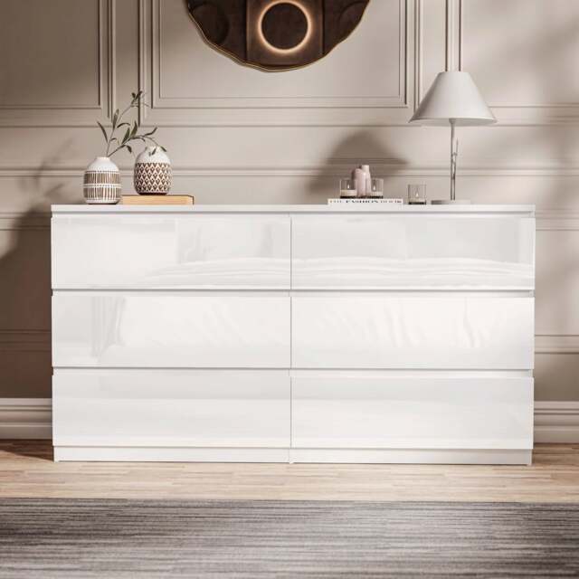 Fairfield Minimalist Large Chest of Drawers 6 Draw In Gloss White White White 1