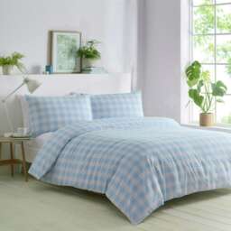 Portfolio Home Gingham Check Bedding Duvet Cover Set With Pillow Cases Blue Double