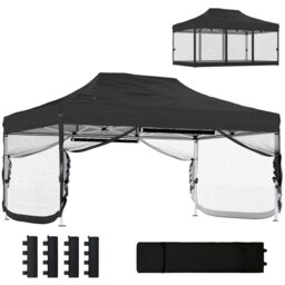 Outsunny 3 x 4.5 m Pop Up Gazebo with Mesh, Heavy Duty Party Tent Marquee Black Black 450 x 300 x 340 cm